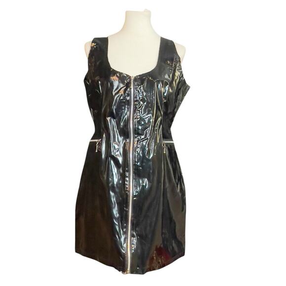 Vintage 90s Vinyl PVC Wet Look Goth Zip Front Black Mini Dress Size 16 NWT - Picture 15 of 15